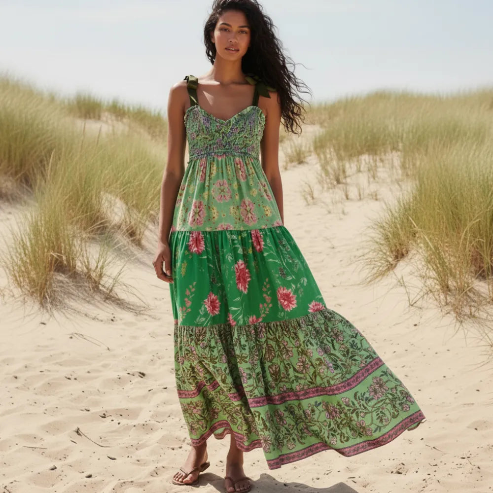 Floral Patchwork Boho Maxi Dress