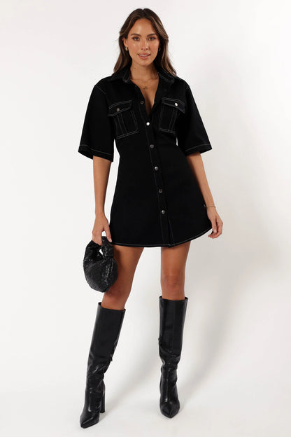 Hailey Denim Mini Dress Black