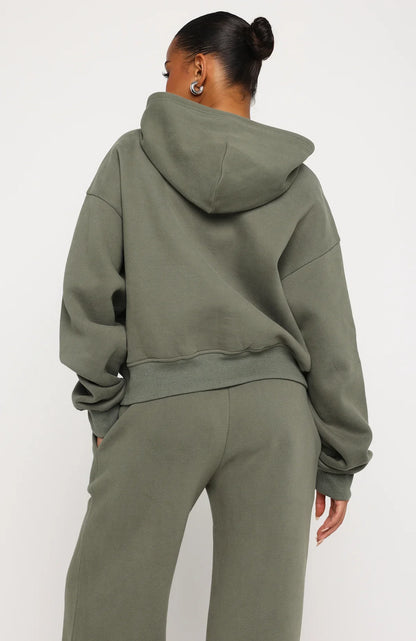 Test Drive Boxy Zip Front Hoodie Khaki
