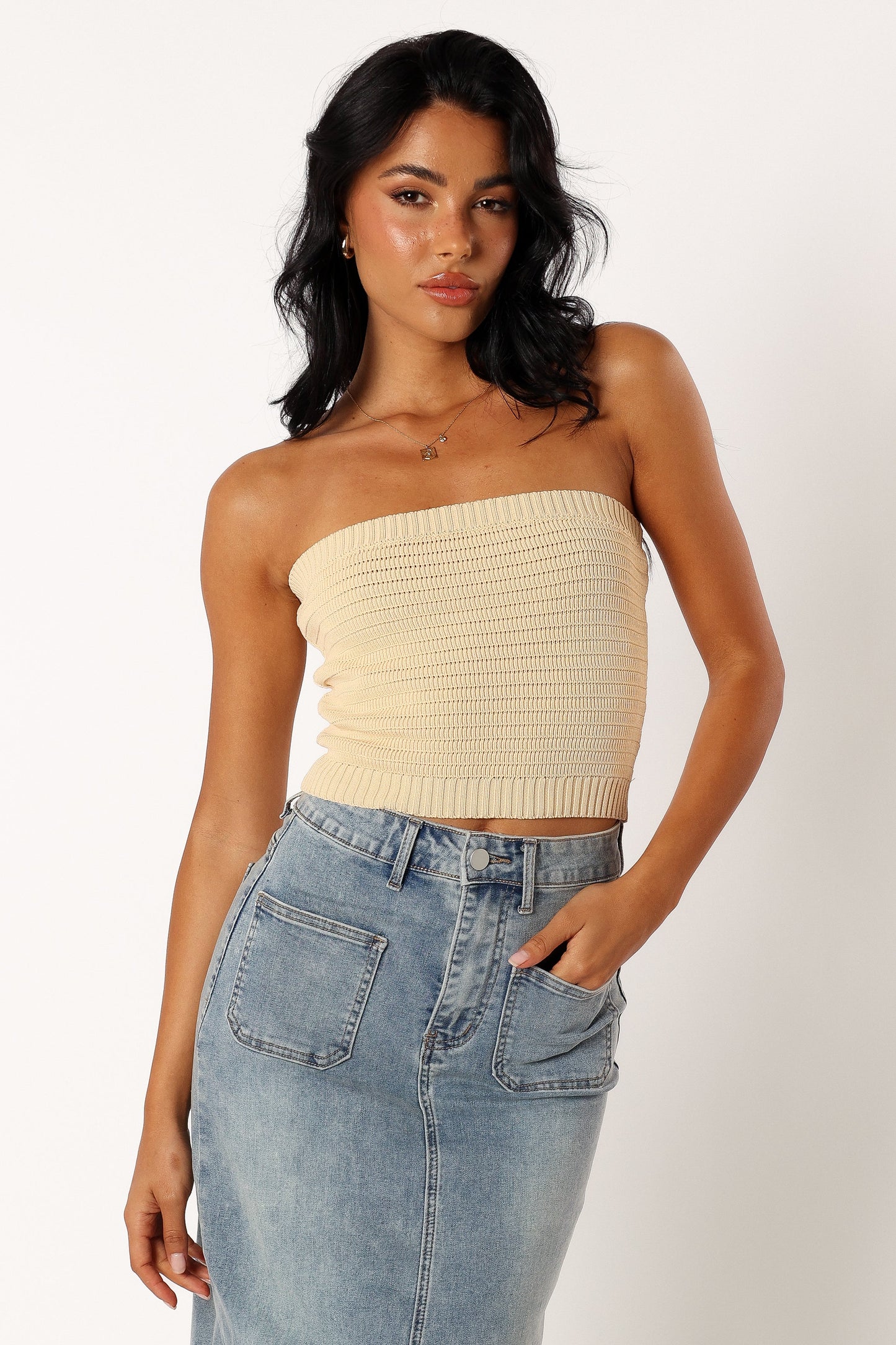Zia Strapless Knit Top Lemon