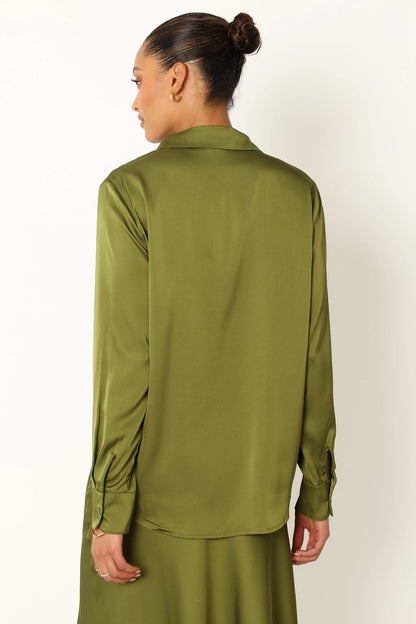 Narissa Satin Shirt Palm Green