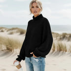 Boho Mock Neck Loose Knit Pullover Sweater