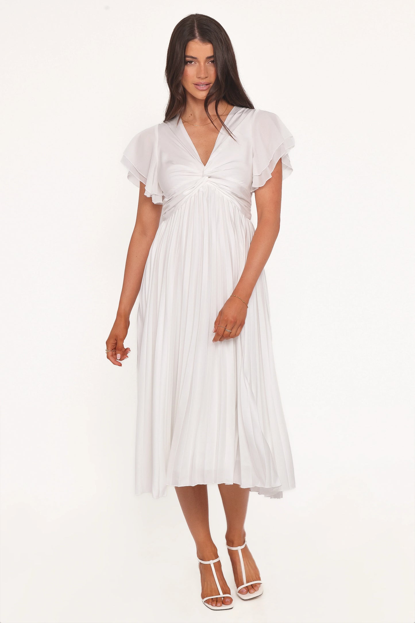 Nova Flutter Sleeve Midi Dress White
