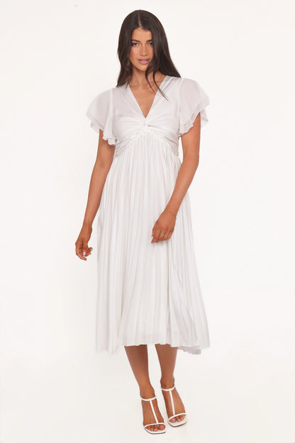 Nova Flutter Sleeve Midi Dress White