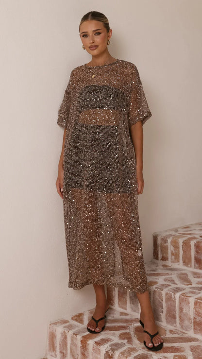 Zinnia Sequins Maxi Dress Mocha