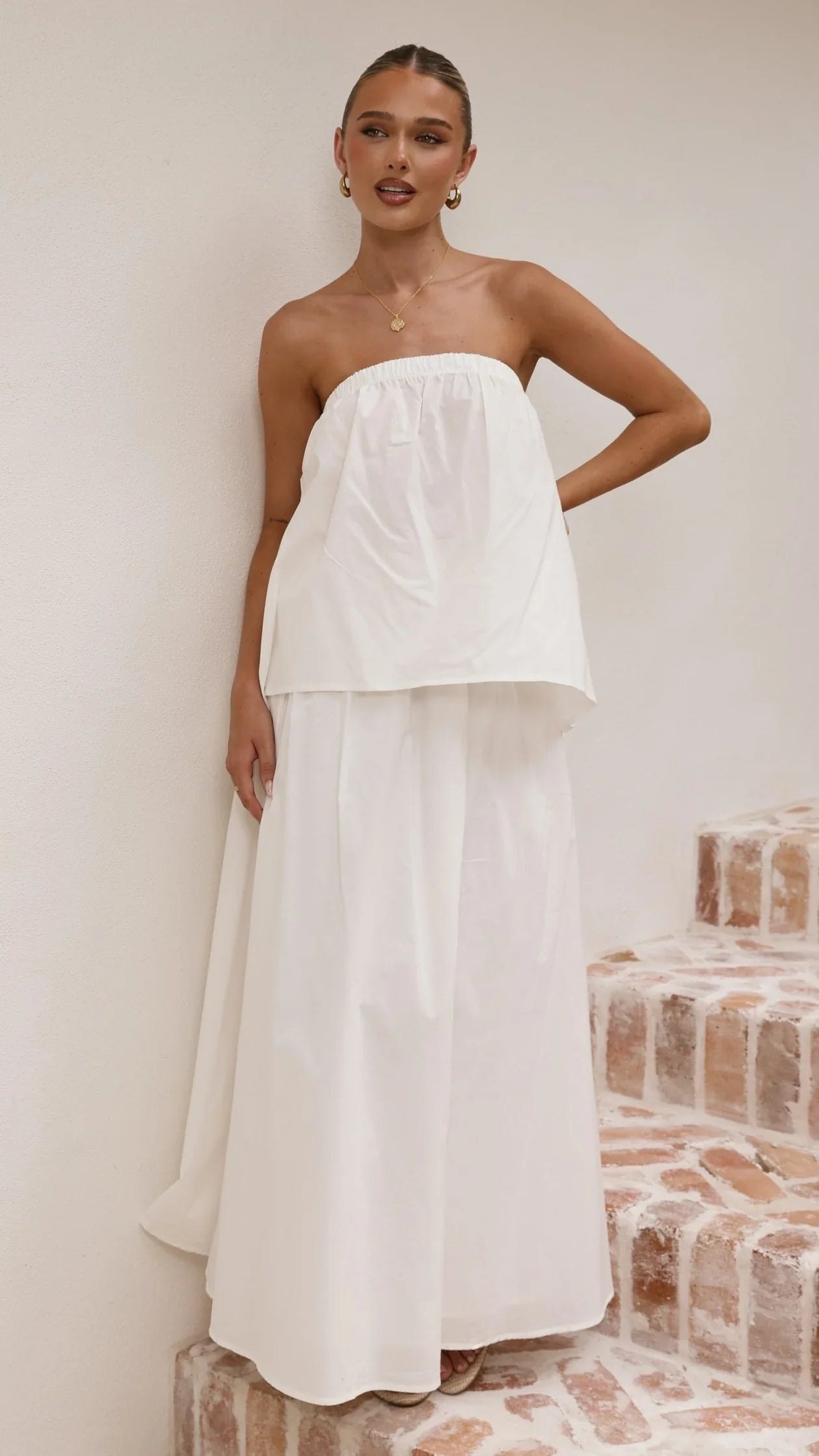 Makala Strapless Top and Maxi Skirt Set White