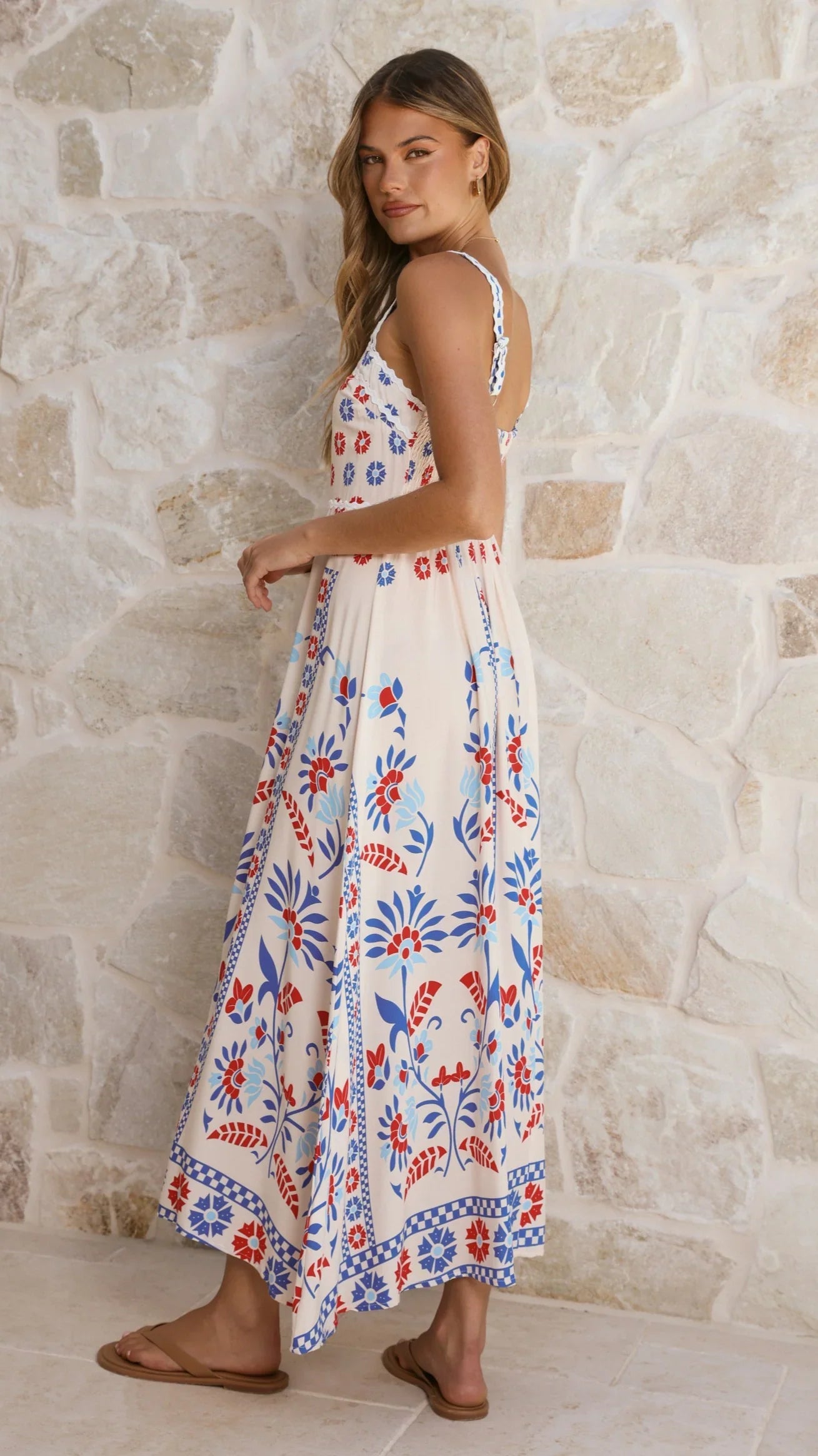 Michaela Maxi Dress Blue Red Floral