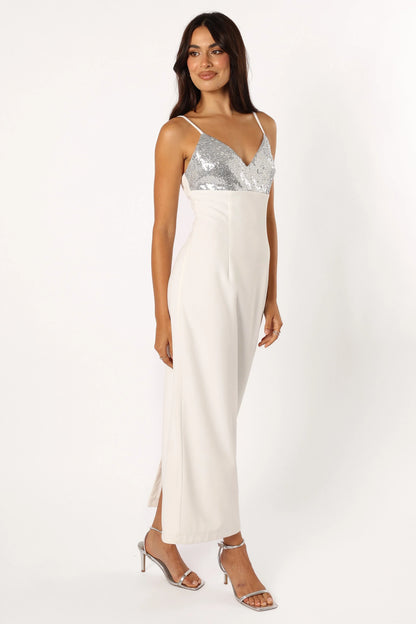 Kylie Slip Dress White Silver