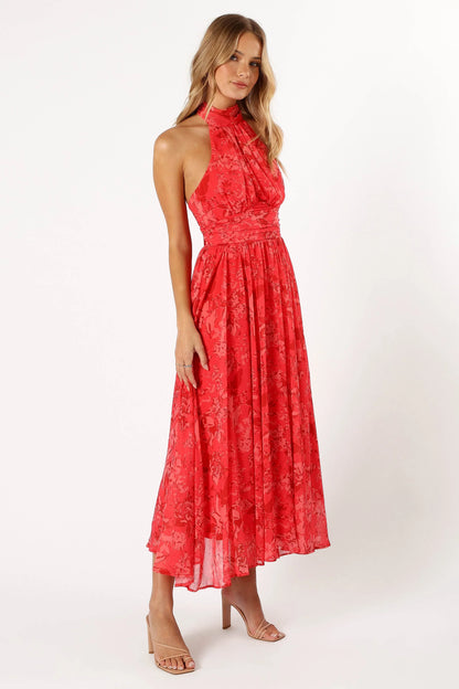 Primrose Halterneck Maxi Dress Red Floral