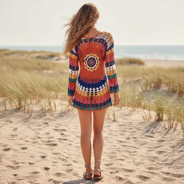 Boho Long Sleeve Crochet Cover Up