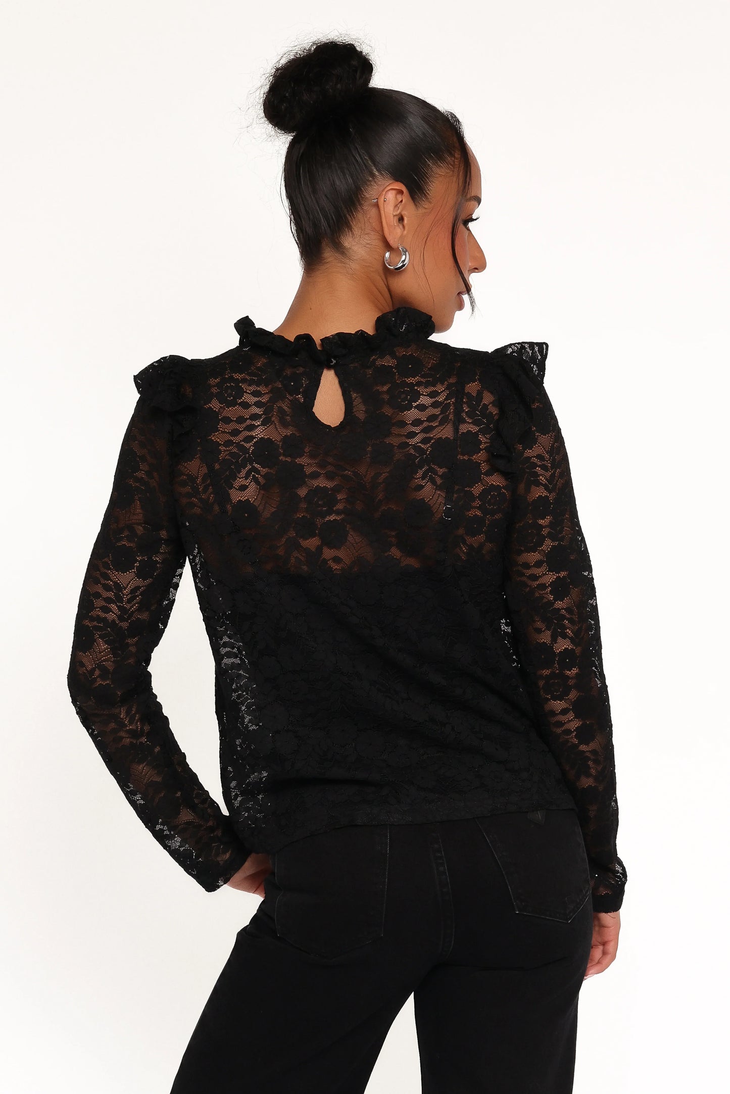 Lettie Lace Ruffle Top Black