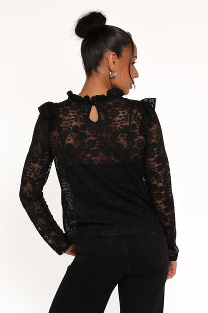 Lettie Lace Ruffle Top Black