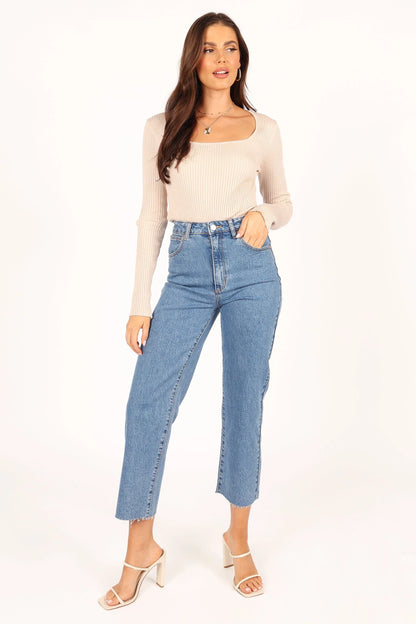 Shani Ribbed Knit Top Oatmeal