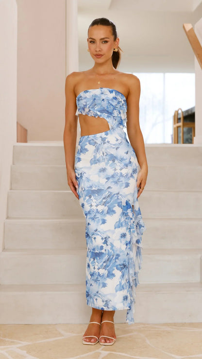 Zinnia Midi Dress Blue Floral