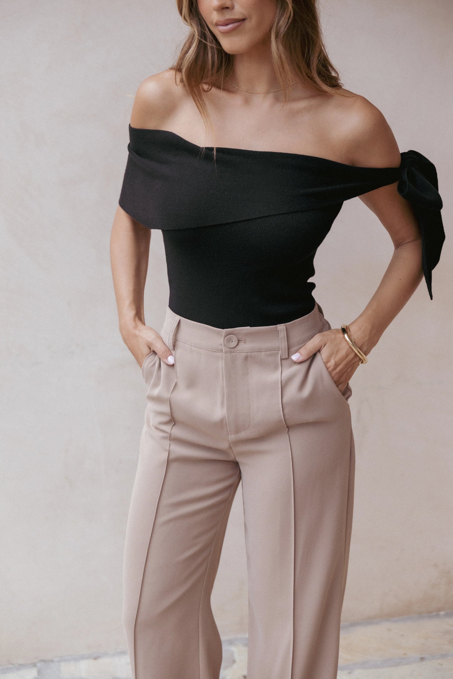 Charama Off Shoulder Knit Top Black
