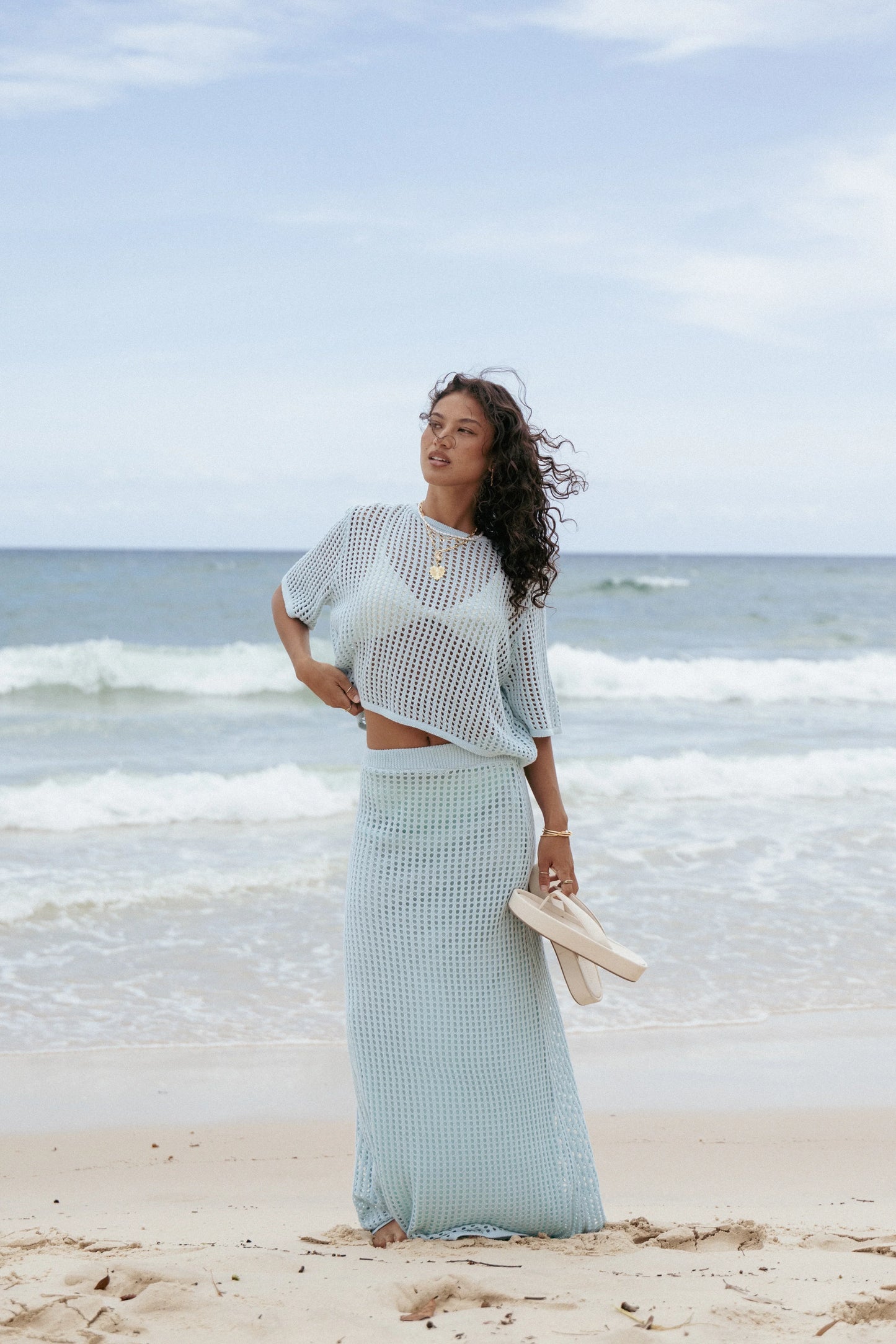 Kinnie Knit Skirt Set Light Blue