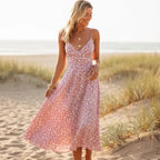 Pink Floral Tie Back Midi Sundress