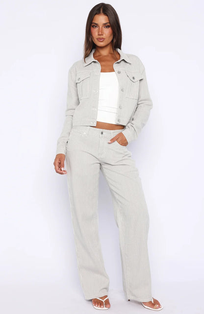 Bring The Style Low Rise Wide Leg Jeans Grey White