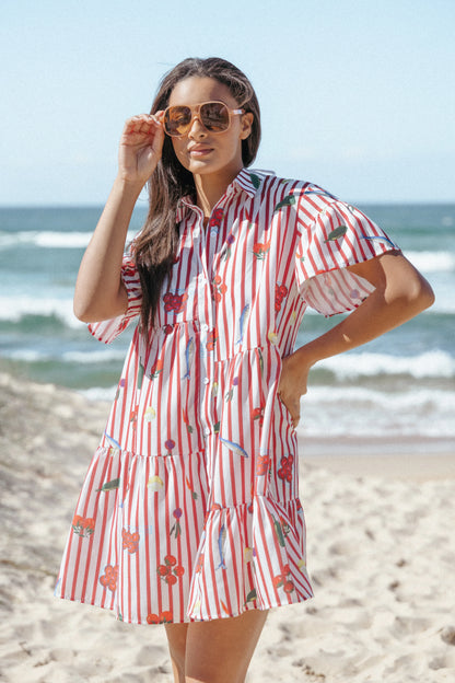 Peachy Mini Dress Red Picnic Stripe