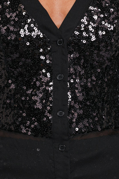 Eliana Sheer Sequin Blouse Black
