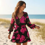 Floral Print Long Sleeve Mini Dress