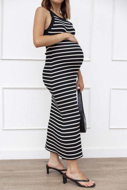 Arabella Knit Dress Black Beige Stripe