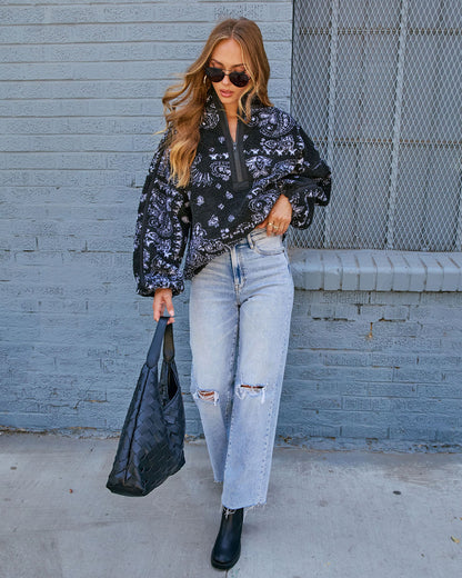 Brianna Sherpa Paisley Quarter Zip Sweatshirt