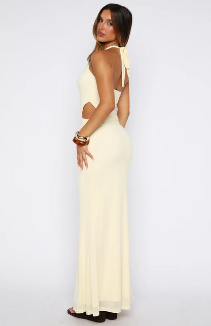 Beautiful Inside Out Halter Maxi Dress Lemon