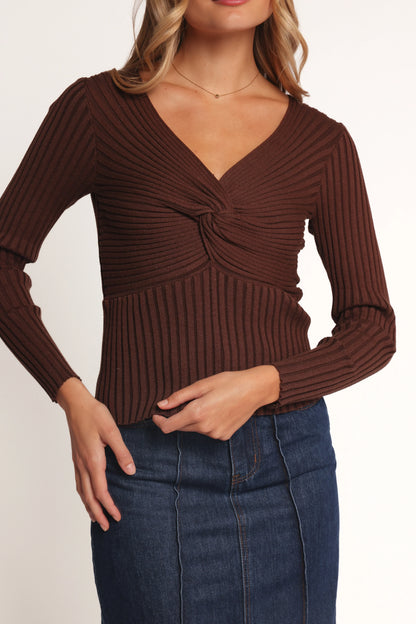 Demi Twist Detail Knit Top Brown