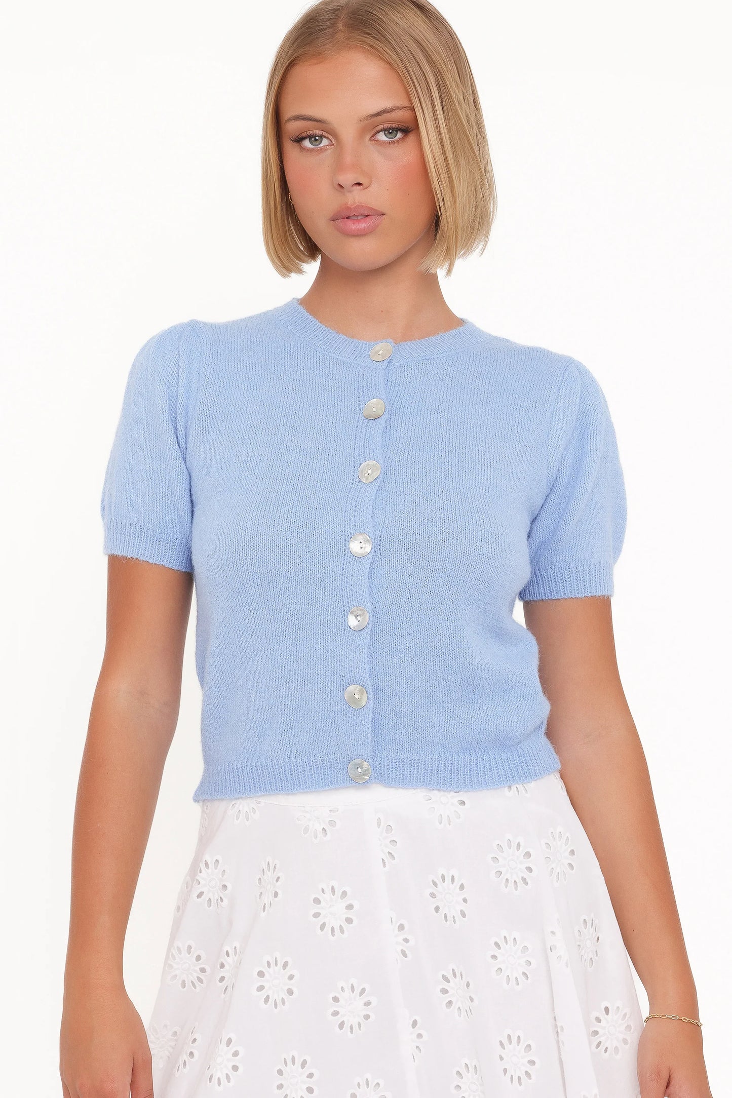 Zena Puff Sleeve Cardigan Cornflower Blue