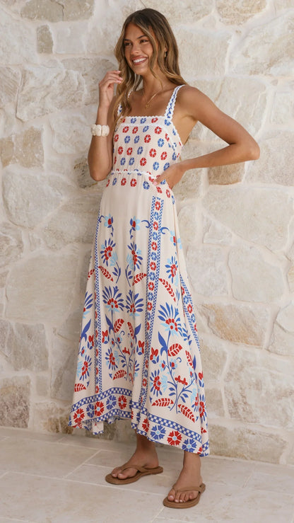 Michaela Maxi Dress Blue Red Floral