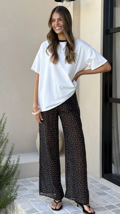 Zavier Oversized T Shirt and Polka Dot Pants Set White Black