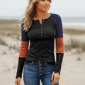Boho Color Block Henley Long Sleeve Shirt