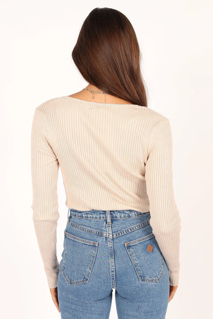 Shani Ribbed Knit Top Oatmeal