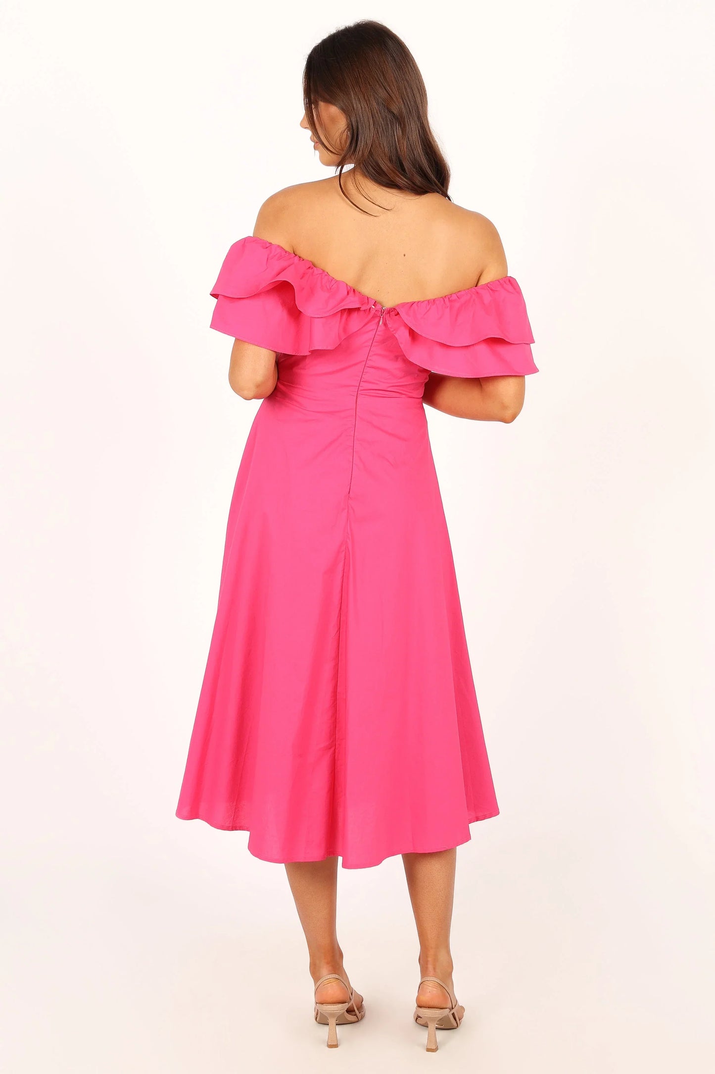 Cabo Frill Sleeve Midi Dress Magenta