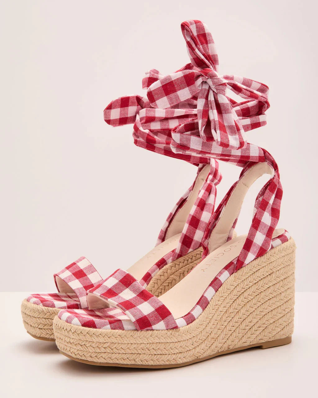 Sun Muse Gingham Espadrille Wedge Sandals