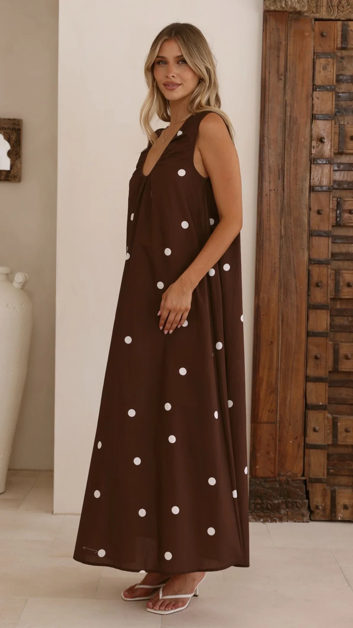 Scout Maxi Dress Chocolate White Polka