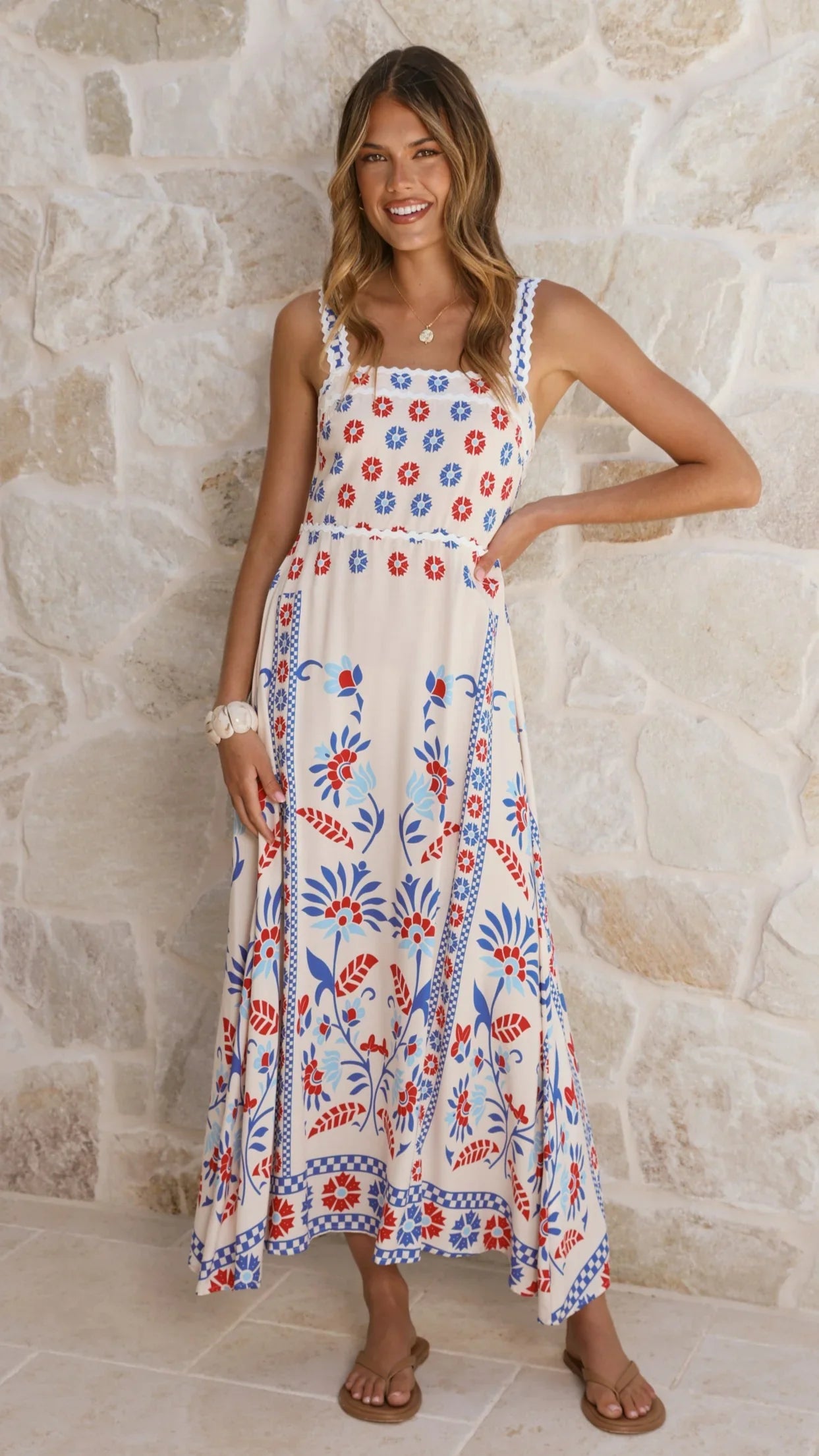 Michaela Maxi Dress Blue Red Floral
