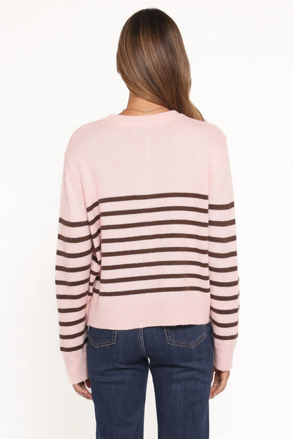 Eleanora Striped Knit Pullover Sweater Pink