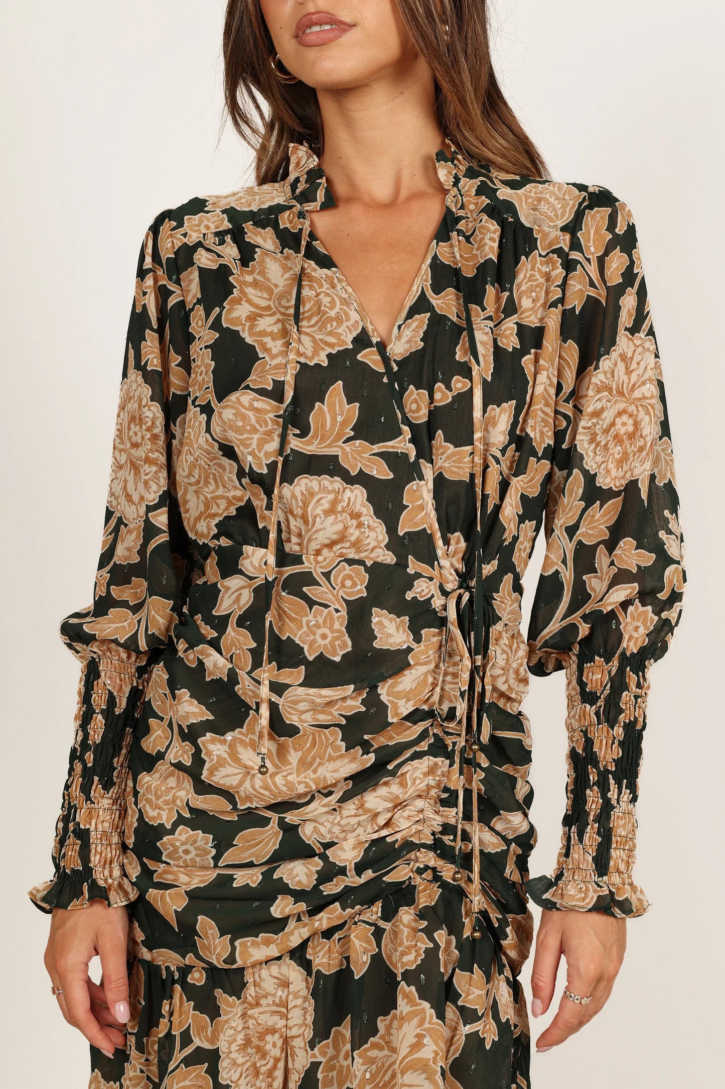 Micha Ruched High Neck Mini Dress Pine Gold