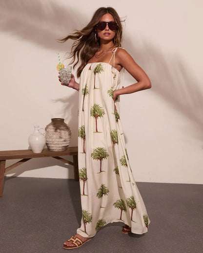 Tropic Treasure Palm Print Maxi Dress
