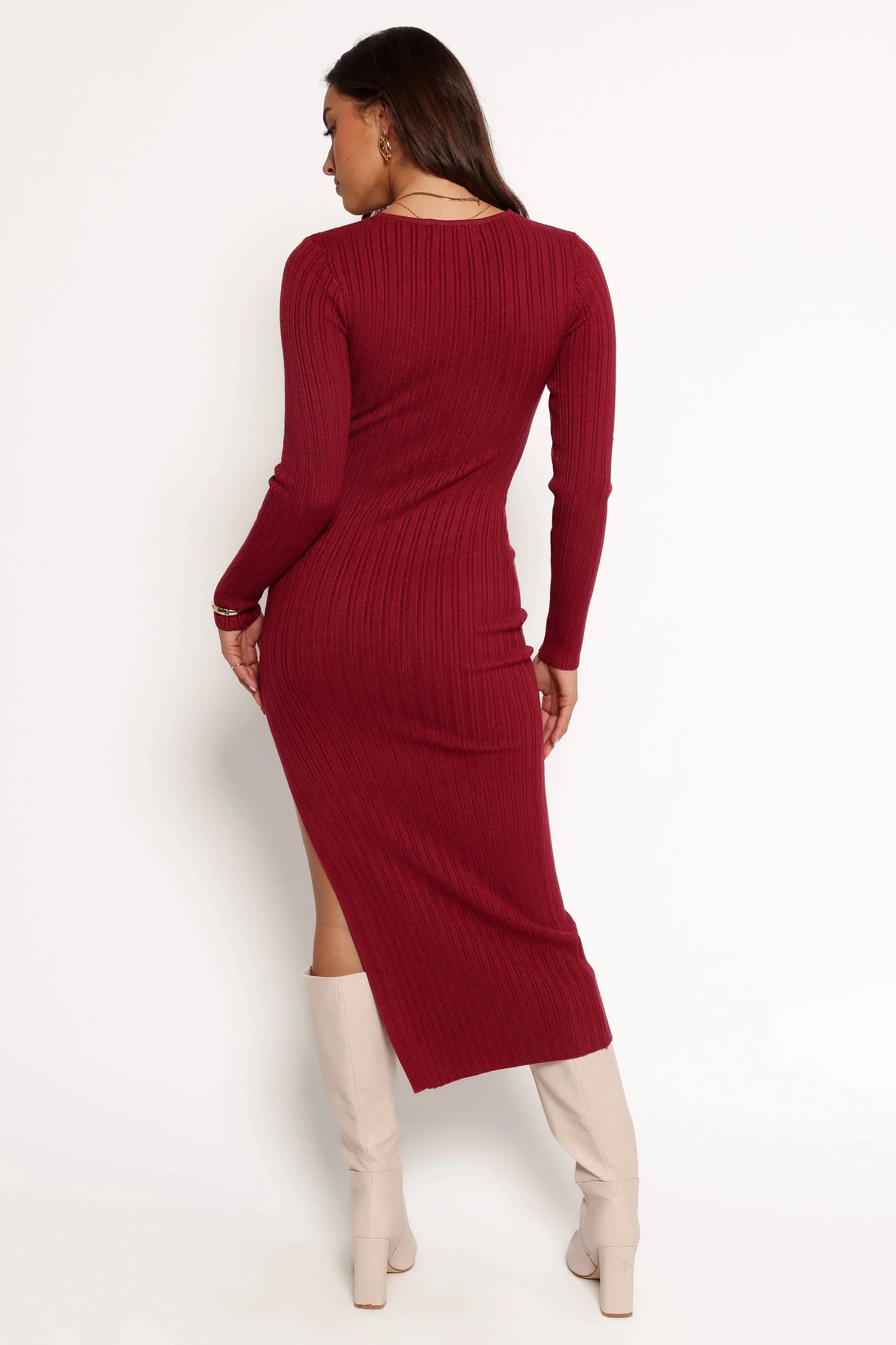 Irene Long Sleeve Midi Dress Wine