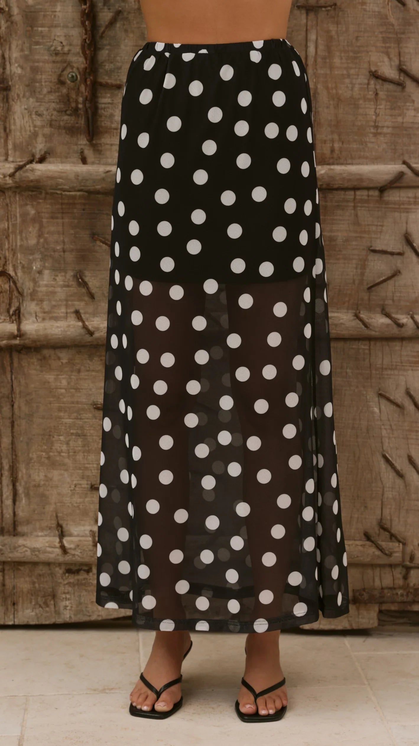 Onella Semi Sheer Maxi Skirt Black White Polka Dot