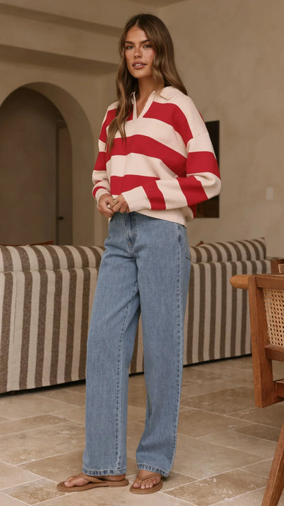 Kodi Sweater Red Beige Stripe
