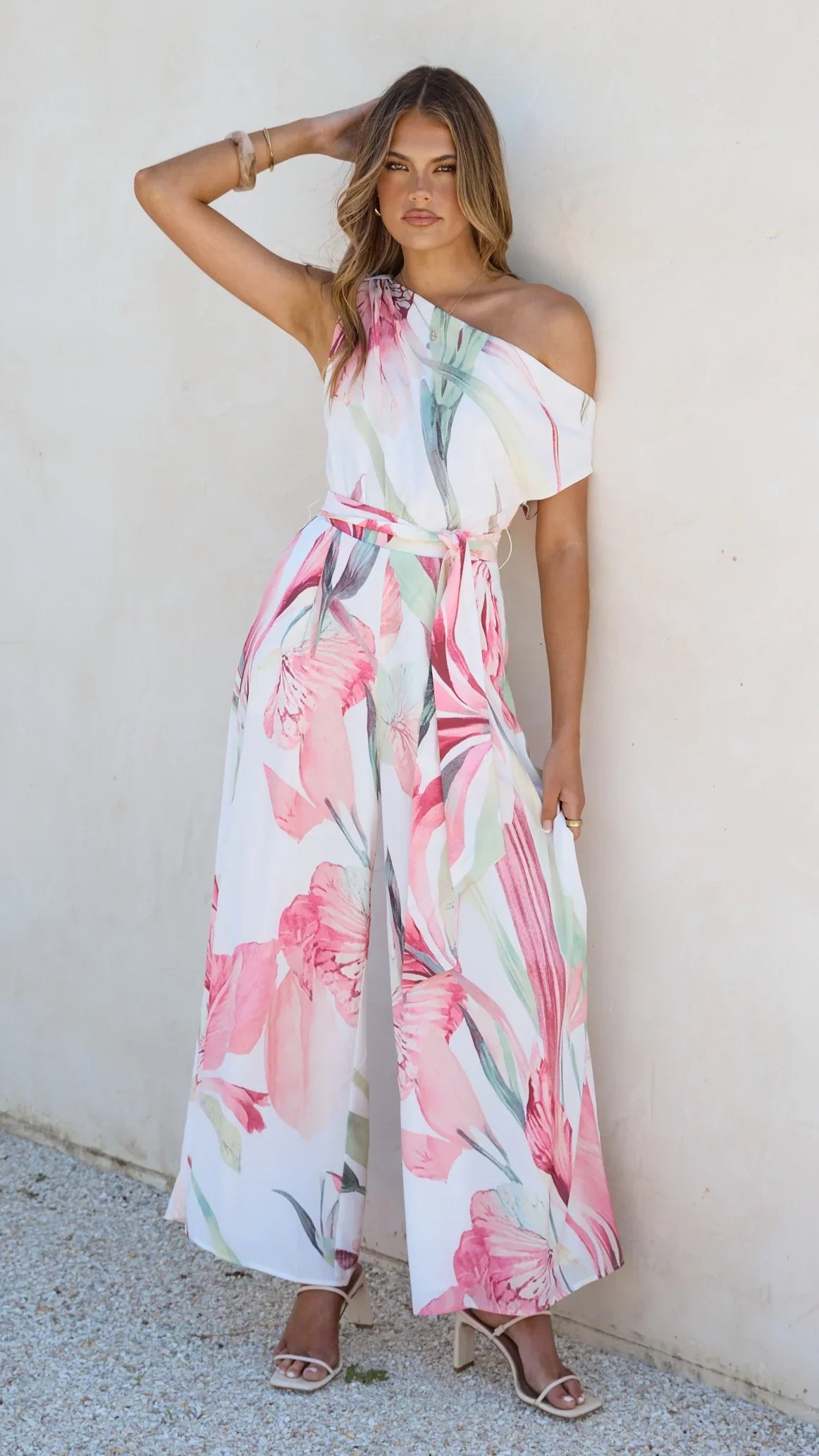 Oasis One Shoulder Jumpsuit Pink Floral