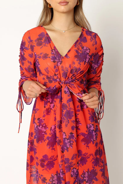 Hallie Midi Floral Dress Red Wine