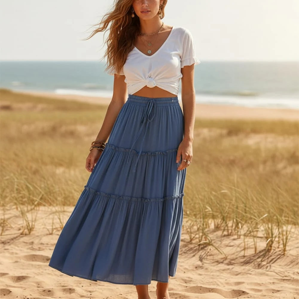 Bohemian Tiered Ruffle Maxi Skirt