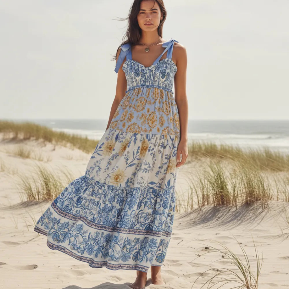 Floral Patchwork Boho Maxi Dress