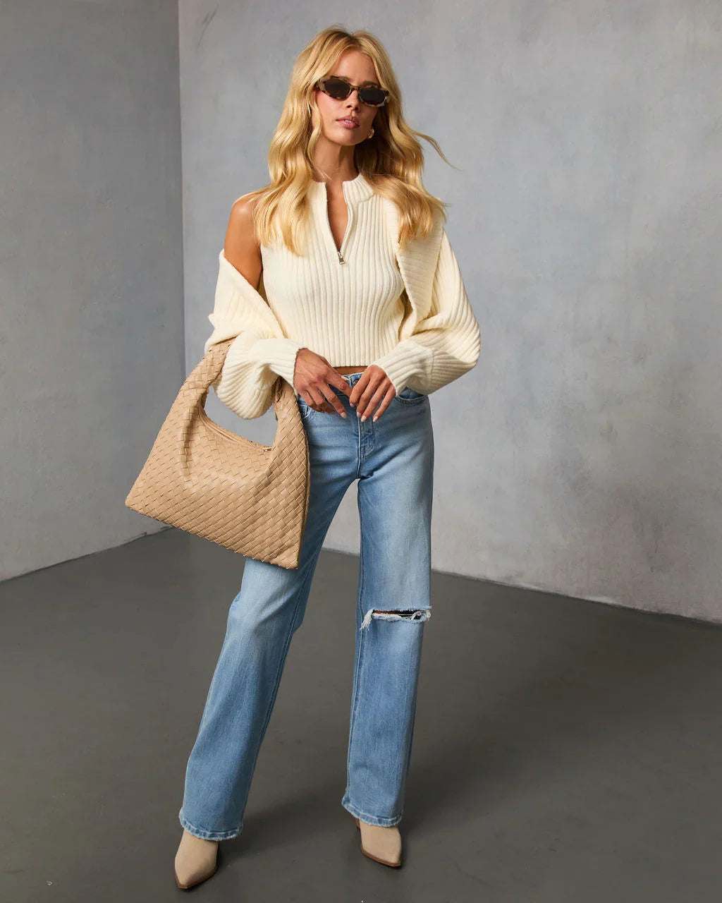 Dreamlight Ribbed Quarter Zip Top And Dolman Cardigan Set