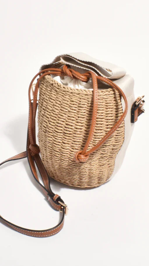 Cleo Woven Bucket Handbag Natural Tan